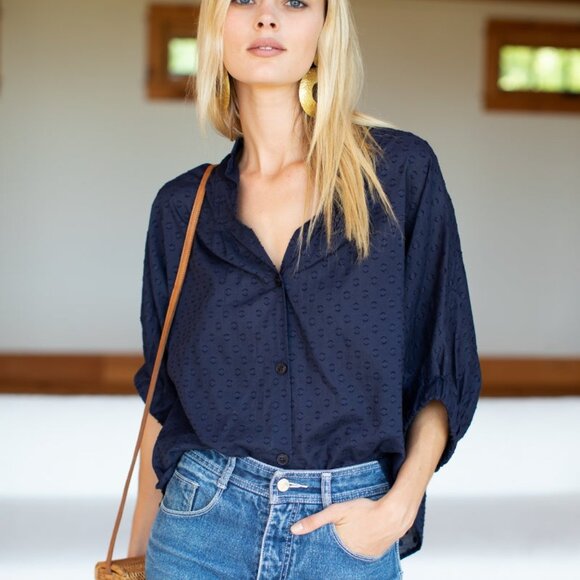 Emerson Fry Mandarin Collar Top - Maritime Dots, OS. EUC - Picture 6 of 7